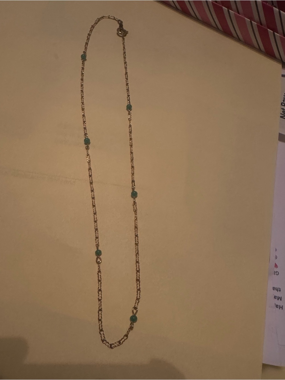 Gold Chain Necklace with Green Bead Accents